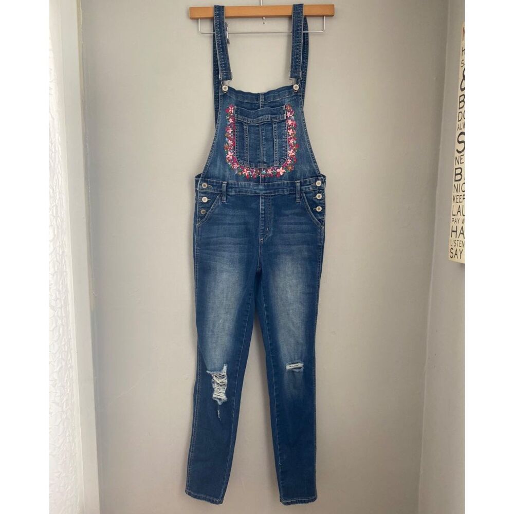 Embroidered Overalls. Kan Kan Rework. Blue Jean Overalls. Skinny Fit. Stretch